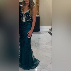 Emerald green beautiful custom made beaded dress size 4